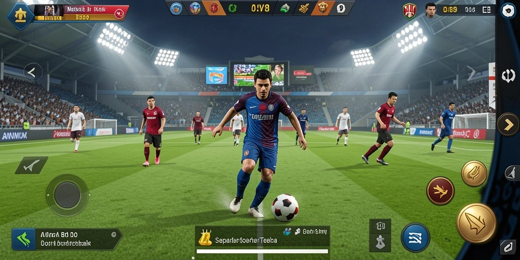 Tampilan gameplay dari AW8 yang penuh aksi sepak bola.