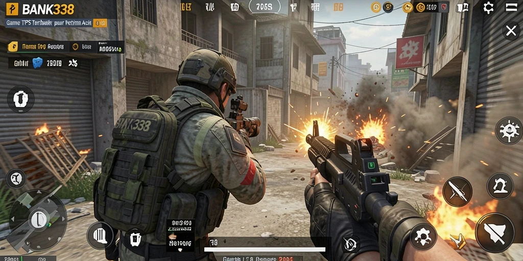 Screenshot utama BANK338 menampilkan aksi mendebarkan dalam gameplay TPS.