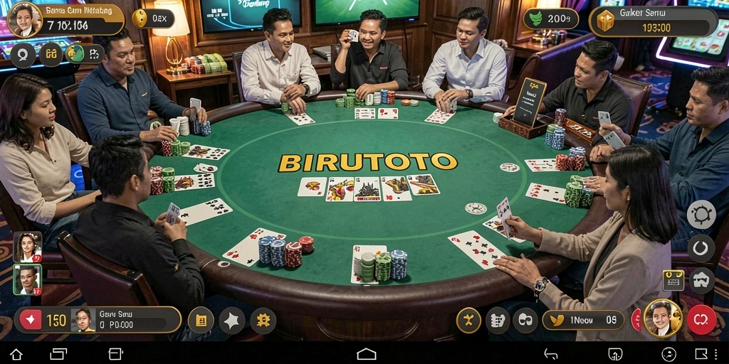Screenshot BIRUTOTO menampilkan gameplay Poker yang intens dan menarik.