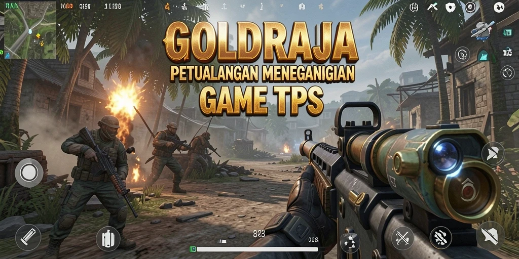 Screenshot utama GOLDRAJA menampilkan aksi tembak-menembak yang intens dan grafis yang menawan.