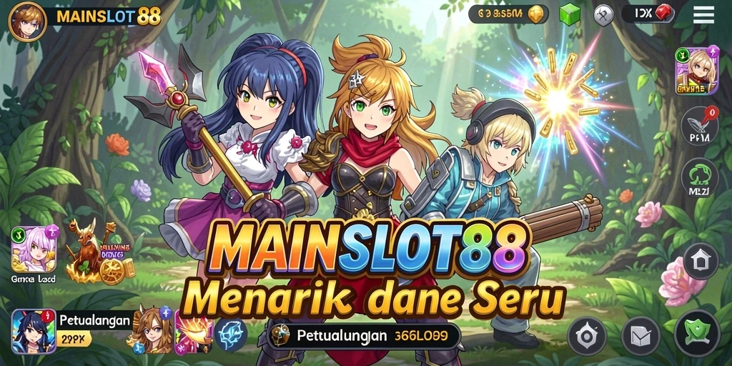 Tampilan utama gameplay MAINSLOT88 yang penuh warna dan karakter menarik.