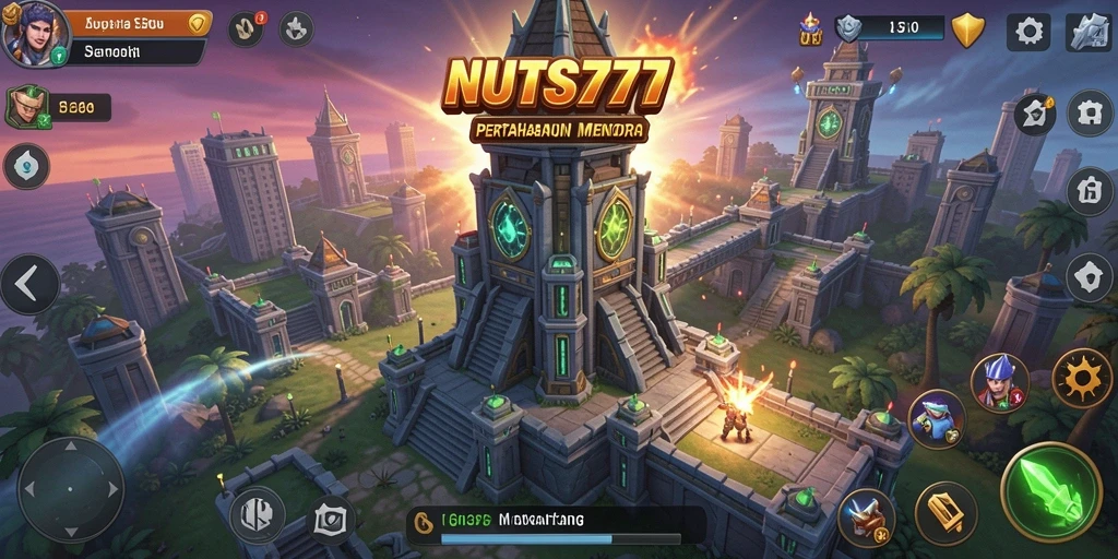 Screenshot NUTS777 menunjukkan aksi mendebarkan dalam Tower Defense.