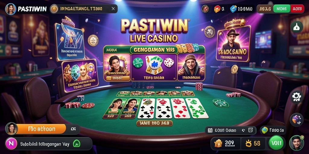 Tampilan utama PASTIWIN dengan dealer langsung dan permainan yang menarik.