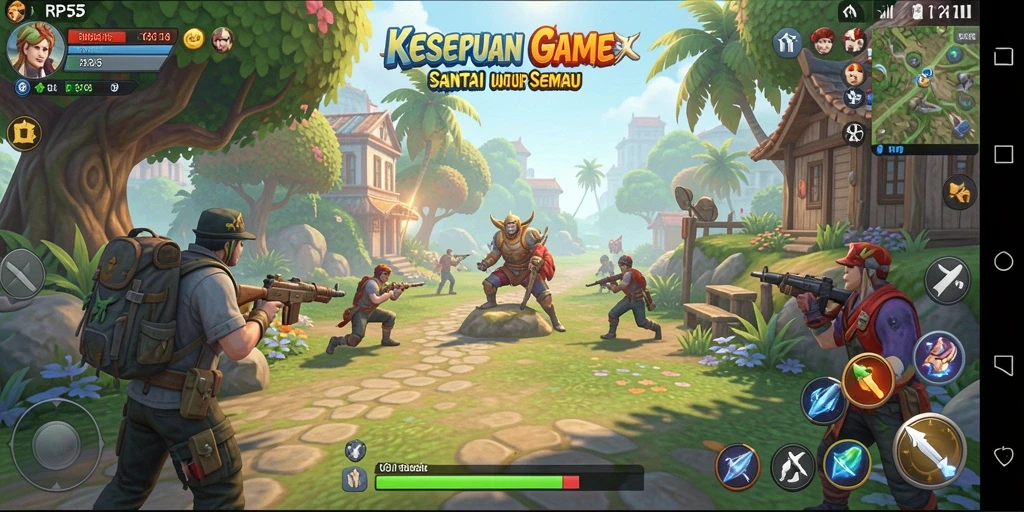 Tampilan gameplay seru dalam RP55 yang penuh warna.
